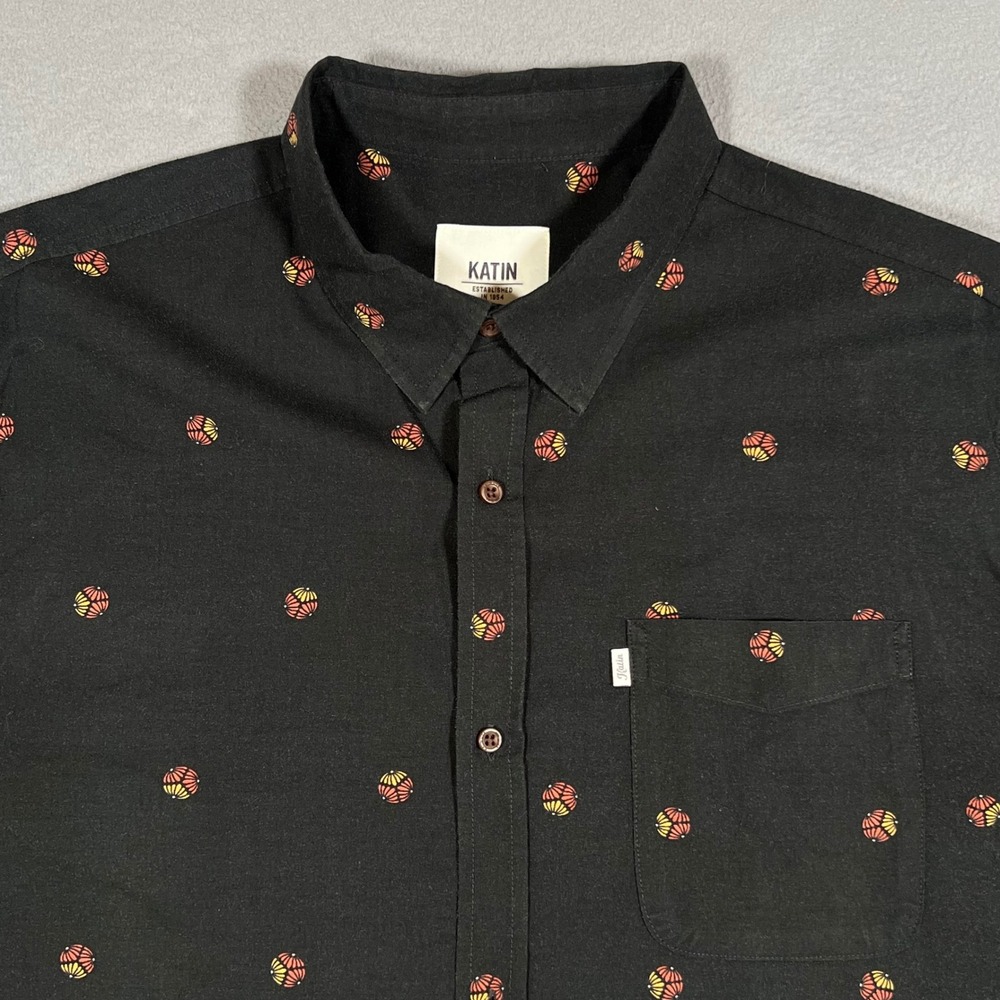 Katin Shirt Mens 2XL Black Button Up Tropical Geometric Print‎ Short Sleeve Mens